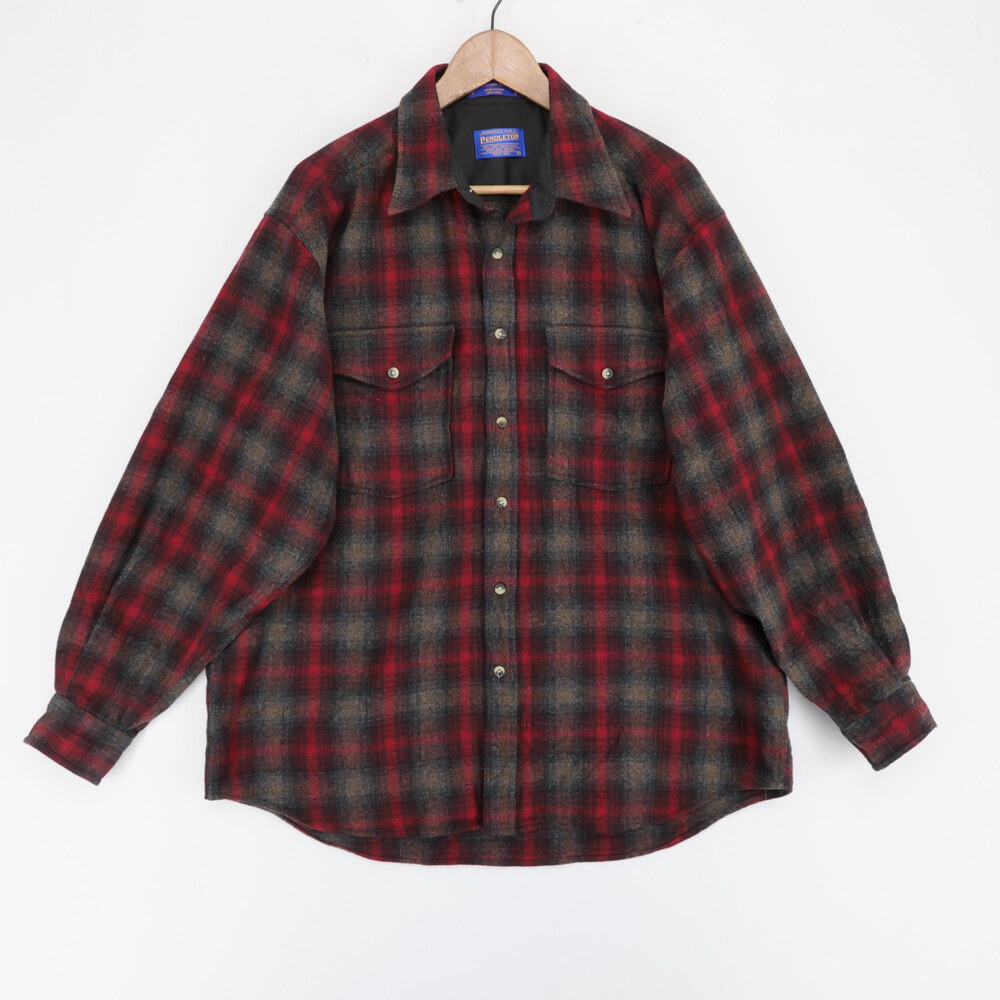 Pendleton Outdoor Shirt Shirt Mens L Red Plaid Long Sleeve Washable Wool